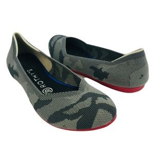 Rothys Gray Camo Flats Red Sole Round Toe Retired